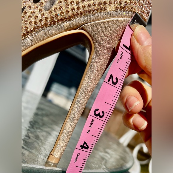 Rose Gold glitter Peacock Peeptoe heels stiletto platform formal open toe 8 - Picture 11 of 11